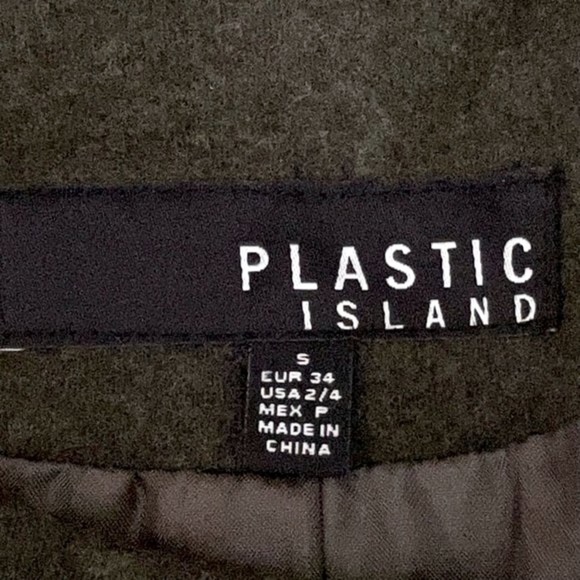 Plastic Island Peacoat Military Green Double Breasted Wool Coat Size S - Picture 9 of 11